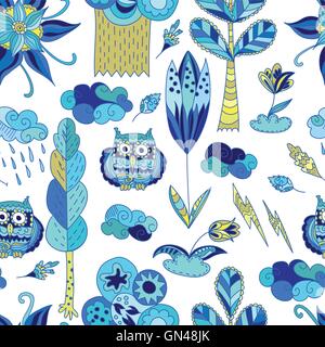 Fresh blue spring doodle pattern Stock Vector