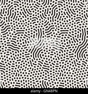 Vector Seamless Black and White Wavy Organic Rounded Shapes Pattern Stock Vector