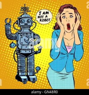 Science fiction horror robot woman panic Stock Vector