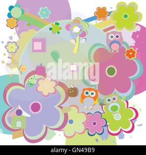 birthday party elements with cute owls and birds vector Stock Vector