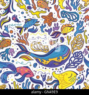 Bright sea doodle pattern Stock Vector