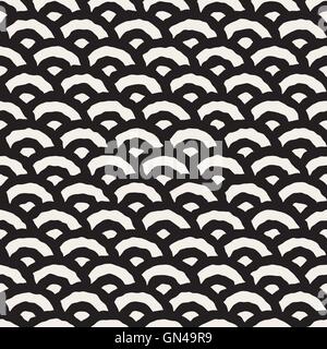 Vector Seamless Black And White Hand Painted Line Geometric Circular Oriental Pattern Stock Vector