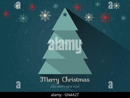 Christmas card with Christmas tree. Flat design style. Stock Vector