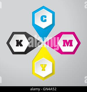 Cmyk wallpaper with 3d hexagon buttons Stock Vector