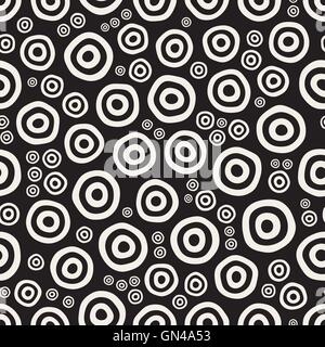 Vector Seamless Black And White Hand Painted Circular Rings Jumble Pattern Stock Vector