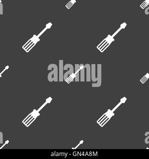 screwdriver icon sign. Seamless pattern on a gray background. Vector Stock Vector