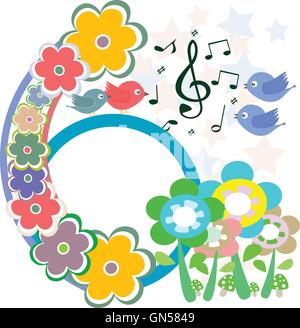 Bird on the flowering branch. vector illustration Stock Vector