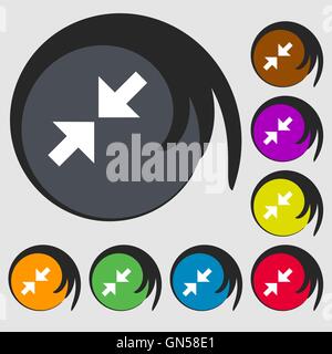 Exit full screen icon. Symbols on eight colored buttons. Vector Stock Vector