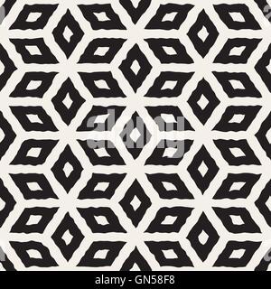 Vector Seamless Black And White Hand Painted Line Geometric Rhombus Pattern Stock Vector