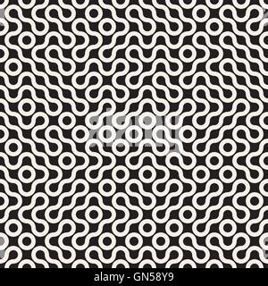 Vector Seamless Black and White Rounded Line Geometric Truchet Maze Pattern Stock Vector