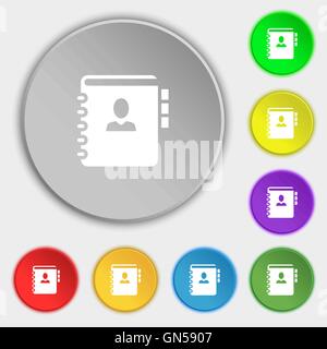 Notebook, address, phone book icon sign. Symbol on eight flat buttons. Vector Stock Vector