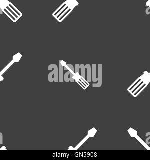 screwdriver icon sign. Seamless pattern on a gray background. Vector Stock Vector