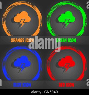 Heavy thunderstorm icon. Fashionable modern style. In the orange, green, blue, red design. Vector Stock Vector