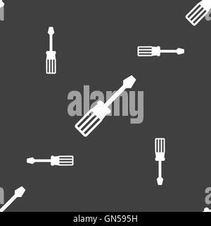 screwdriver icon sign. Seamless pattern on a gray background. Vector Stock Vector