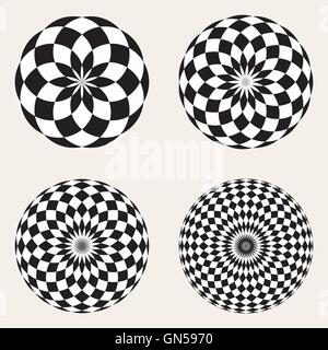 Set of Four Vector Black White Spirograph Circle Geometric Design Elements Stock Vector