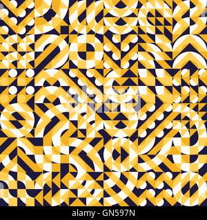 Vector Seamless Yellow Navy Color Overlay Irregular Geometric Blocks Square Quilt Pattern Stock Vector