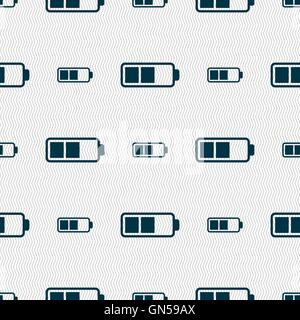 Battery half icon sign. Seamless pattern with geometric texture. Vector Stock Vector