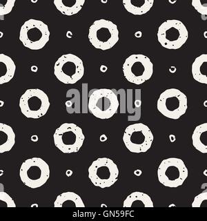 Vector Seamless Black And White Hand Painted Line Geometric Circular Donut Shape Pattern Stock Vector