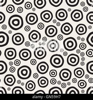 Vector Seamless Black And White Hand Painted Circular Rings Jumble Pattern Stock Vector