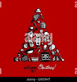 Russian sauna, christmas tree concept, sketch for your design Stock Vector