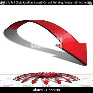 Full Circle Medium Length Curved Pointing Arrows Set - 15 Degree Stock Vector