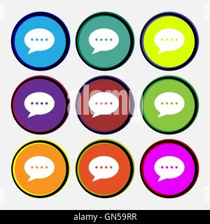 Speech bubbles icon sign. Nine multi colored round buttons. Vector Stock Vector