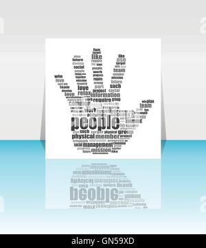 vector Illustration of the hands symbol, which is composed of text keywords on social media themes Stock Vector