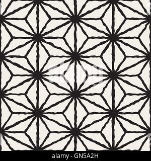 Vector Seamless Black And White Hand Painted Line Geometric Triangle Grid Star Pattern Stock Vector