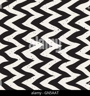Vector Seamless Black And White Hand Drawn Zig Zag Distorted Lines Retro Pattern Stock Vector