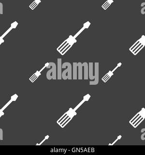 screwdriver icon sign. Seamless pattern on a gray background. Vector Stock Vector
