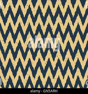 Vector Seamless Blue Yellow Color Hand Drawn ZigZag Distorted Lines Grungy Chevron Pattern Stock Vector