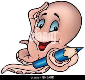 Smiling Octopus Holding Pencil Stock Vector
