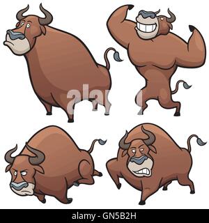 Vector illustration of Cartoon Bull Character Set Stock Vector