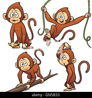 Vector illustration of Cartoon Monkey Character Set Stock Vector