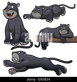 Vector illustration of Cartoon Black Panther Character Set Stock Vector