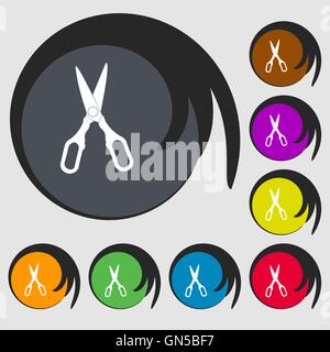 Scissors icon. Symbols on eight colored buttons. Vector Stock Vector