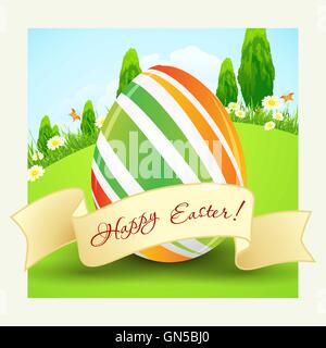 Easter Background with Decorated Egg Stock Vector