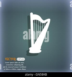 harp icon. On the blue-green abstract background with shadow and space for your text. Vector Stock Vector