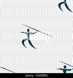 Summer sports, Javelin throw icon sign. Seamless pattern with geometric texture. Vector Stock Vector