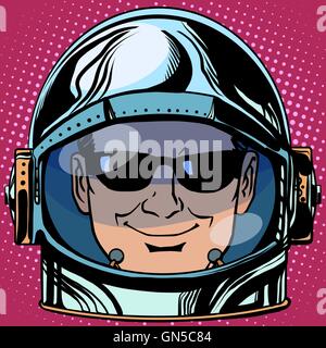 emoticon spy Emoji face man astronaut retro Stock Vector