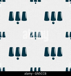 Three game thimbles with a ball, games 3 cups icon sign. Seamless pattern with geometric texture. Vector Stock Vector