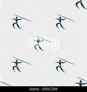 Summer sports, Javelin throw icon sign. Seamless pattern with geometric texture. Vector Stock Vector