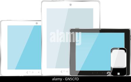 Modern digital tablet PC with mobile smartphone isolated on white vector illustration Stock Vector