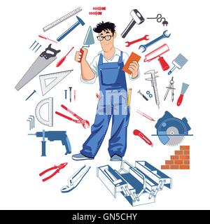 Handymann with tools Stock Vector