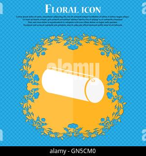 pencil case icon. Floral flat design on a blue abstract background with place for your text. Vector Stock Vector