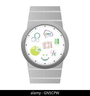 Smart watch with flat icons. Vector illustration. isolated on white Stock Vector