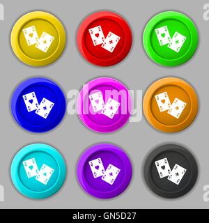 Two Aces icon sign. symbol on nine round colourful buttons. Vector Stock Vector