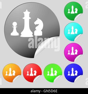 chess Game icon sign. Set of eight multi colored round buttons, stickers. Vector Stock Vector