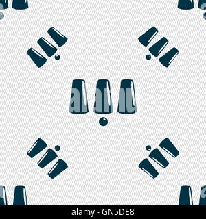 Three game thimbles with a ball, games 3 cups icon sign. Seamless pattern with geometric texture. Vector Stock Vector