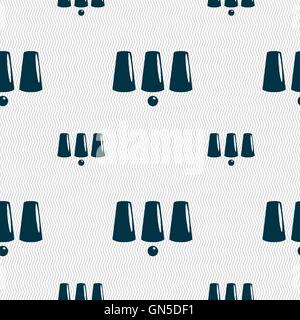Three game thimbles with a ball, games 3 cups icon sign. Seamless pattern with geometric texture. Vector Stock Vector